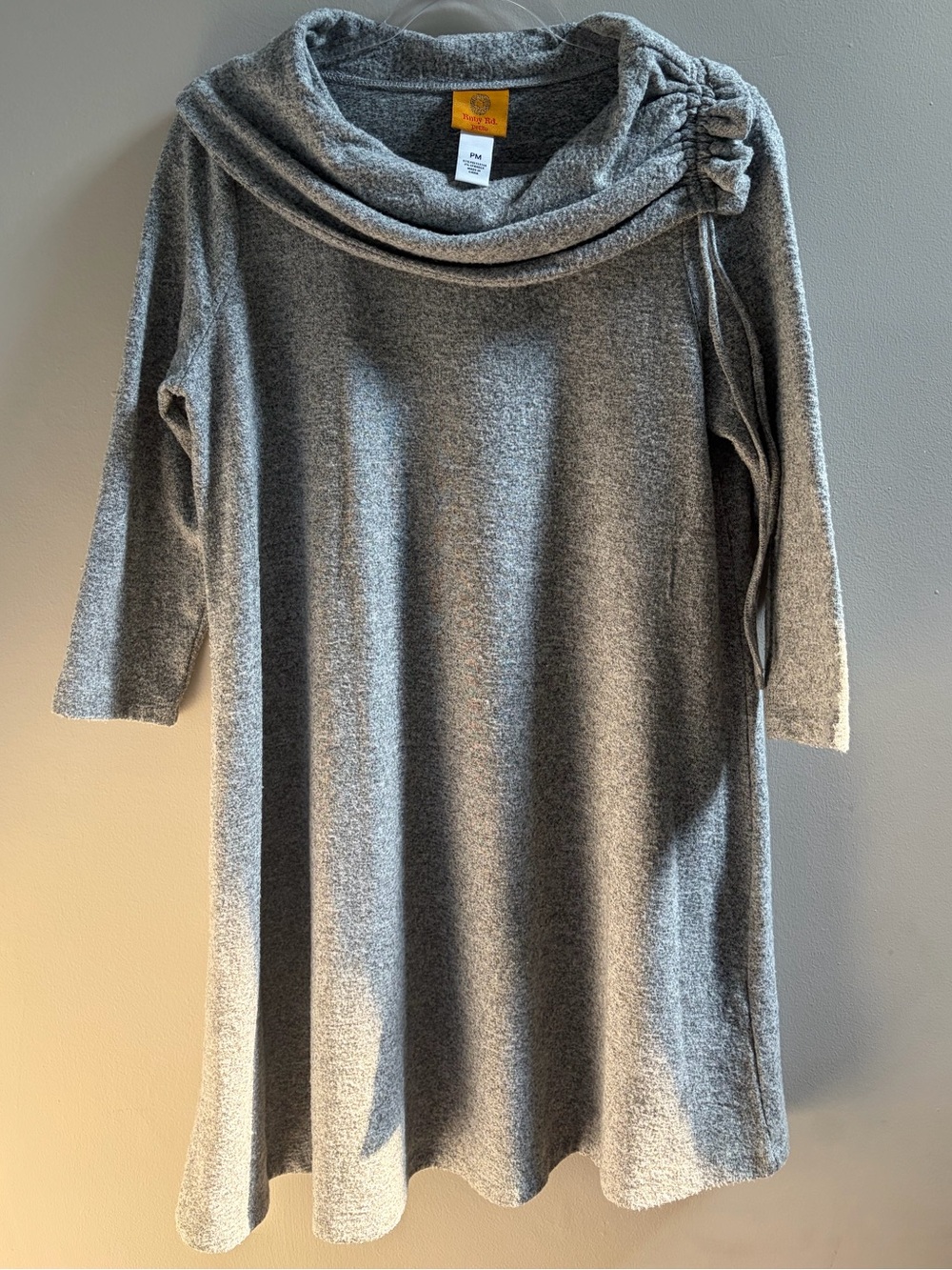 Ruby Rd. Draped Cowl Neck Heather Gray Sweater Dress Medium Petite